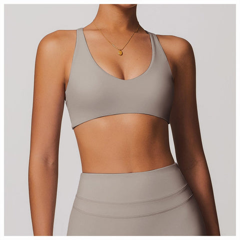 CurvyPower | UK Bras Grey / S Women Support Sports Yoga Bra with Adjustable Cross Shoulder Straps