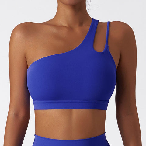 CurvyPower | UK Bras Klein Blue / S One Shoulder Slip Fitness Support Bra with Removable Chest Pad