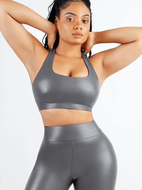 CurvyPower | UK Bras Light Gray / S Silver Film Shaping Sauna Sports Bra with Removable Cups