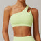 CurvyPower | UK Bras Light Yellow Green / S One Shoulder Slip Fitness Support Bra with Removable Chest Pad