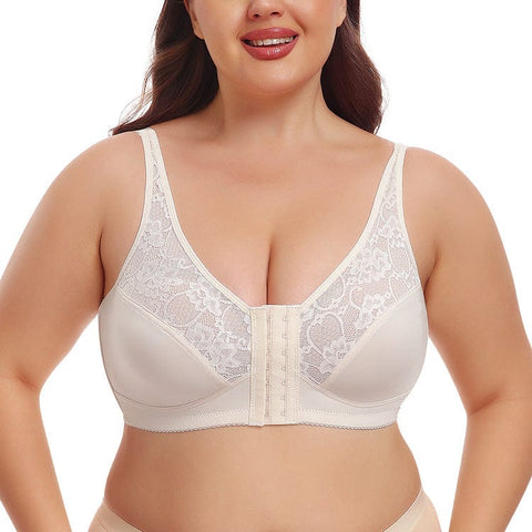 CurvyPower | UK Bras Off White / S Plus Size Front Closure Shaping Support Lace Bra