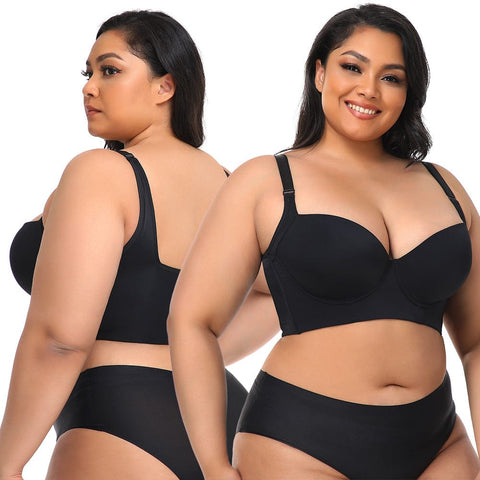 CurvyPower | UK Bras Plus Size Comfortable Longline Push Up Bra with Adjustable Straps
