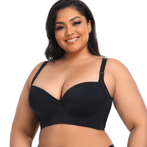 CurvyPower | UK Bras Plus Size Comfortable Longline Push Up Bra with Adjustable Straps