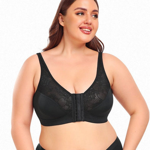 CurvyPower | UK Bras Plus Size Front Fastening Shaping Support Lace Bra
