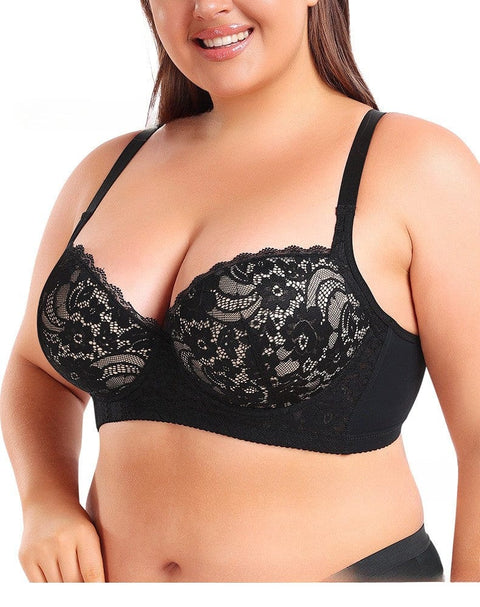 CurvyPower | UK Bras Plus Size Lace Adjustable Support Bra with Steel Rings