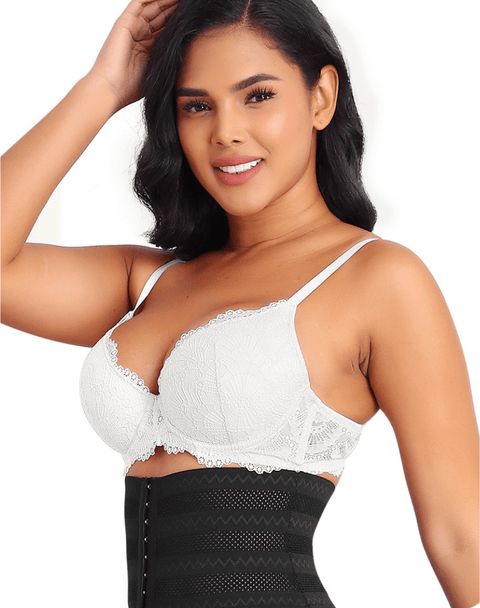 CurvyPower | UK Bras Plus Size Plunge Lace Push Up Bra with Adjustable Straps