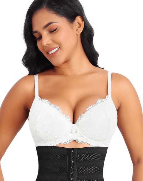 CurvyPower | UK Bras Plus Size Plunge Lace Push Up Bra with Adjustable Straps
