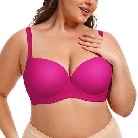 CurvyPower | UK Bras Rose Red / 34B Plus Size Push Up Bra with Steel Ring and Adjustable Straps