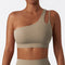 CurvyPower | UK Bras Sand Palm / S One Shoulder Slip Fitness Support Bra with Removable Chest Pad