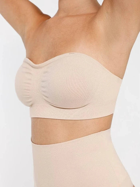 CurvyPower | UK Bras Seamless Bandeau Strapless Brassiere Non Wired push up Bra with Removable Pads
