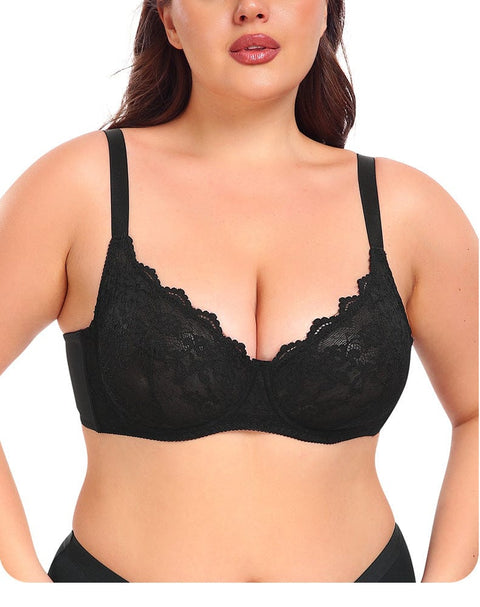 CurvyPower | UK Bras Ultra Thin Lace Push Up Bra with Ring Steel
