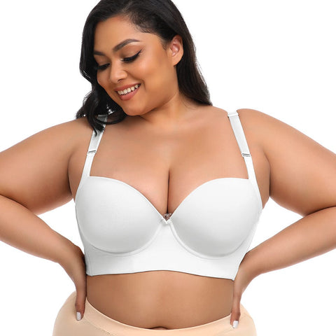 CurvyPower | UK Bras White / 34B Plus Size Comfortable Longline Push Up Bra with Adjustable Straps