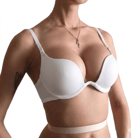 CurvyPower | Be You ! Bras White / 70A Women Low Back Invisible Deep Plunge Convertible Push Up Bra
