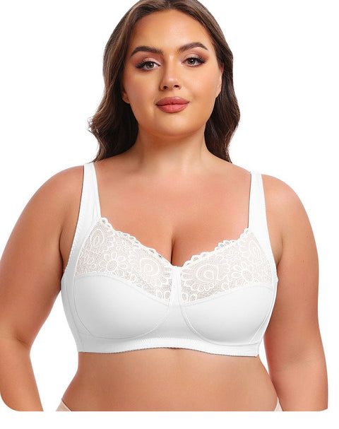 CurvyPower | UK Bras White / L Wireless Lace Plus Size Support Push Up Bra