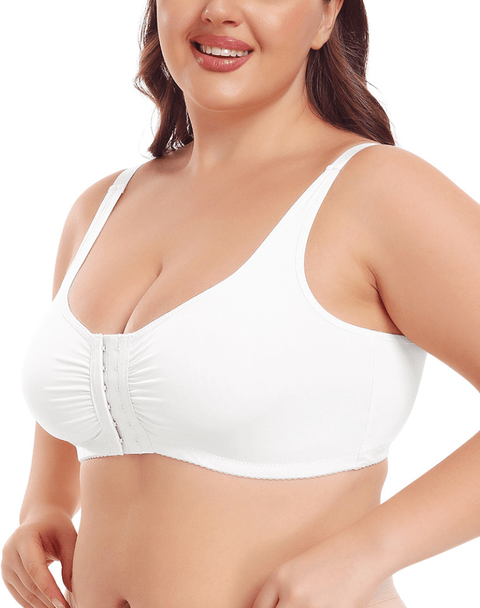CurvyPower | UK Bras White / S Front Fastening Wireless Plus Size Push Up Support Bra