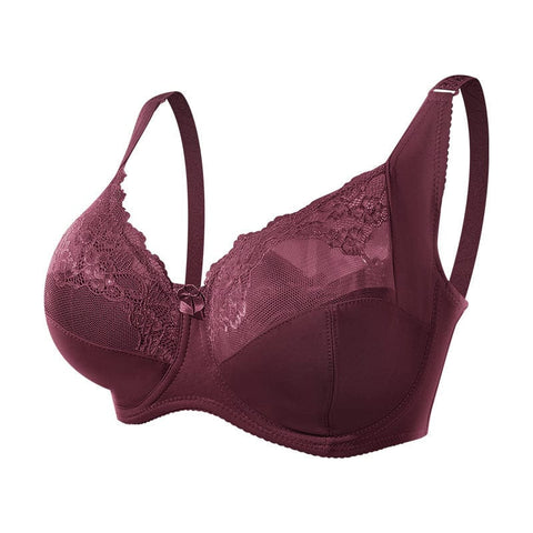 CurvyPower | UK Bras Wine Red / 42/95FG Plus Size Lace Women's Bra with Steel Ring