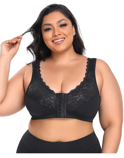 CurvyPower | UK Bras Wireless Lace Front Closure Plus Size Push Up Bra