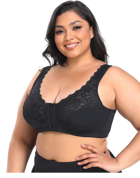 CurvyPower | UK Bras Wireless Lace Front Closure Plus Size Push Up Bra