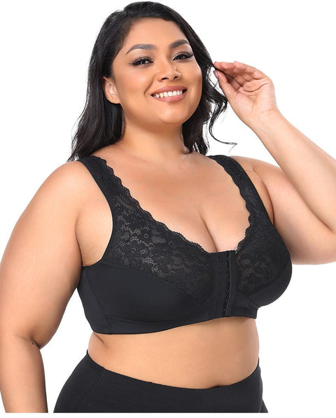 CurvyPower | UK Bras Wireless Lace Front Closure Plus Size Push Up Bra