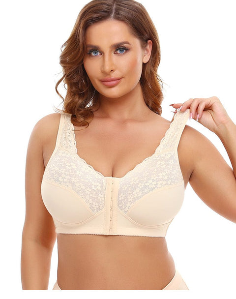 CurvyPower | UK Bras Wireless Lace Front Closure Plus Size Push Up Bra