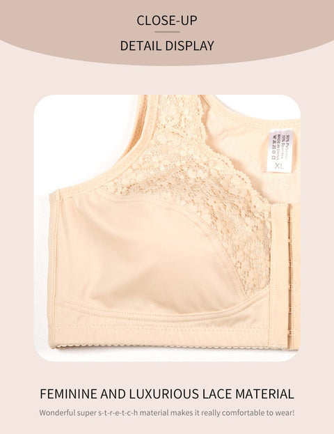 CurvyPower | UK Bras Wireless Lace Front Closure Plus Size Push Up Bra