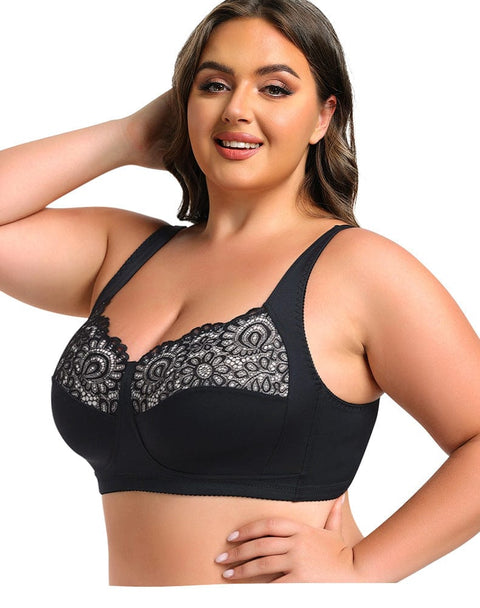 CurvyPower | UK Bras Wireless Lace Plus Size Support Push Up Bra