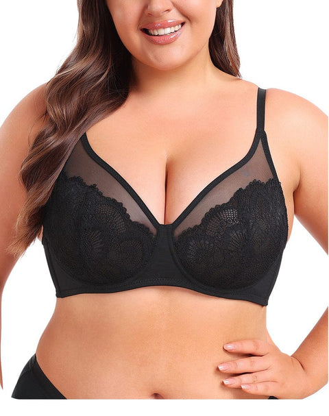 CurvyPower | UK Bras Women Plus Size Lace Bra with Built-In Skeleton Chest Support