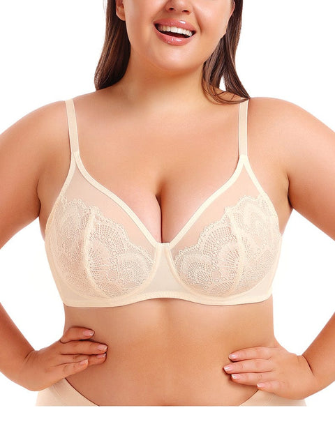 CurvyPower | UK Bras Women Plus Size Lace Bra with Built-In Skeleton Chest Support