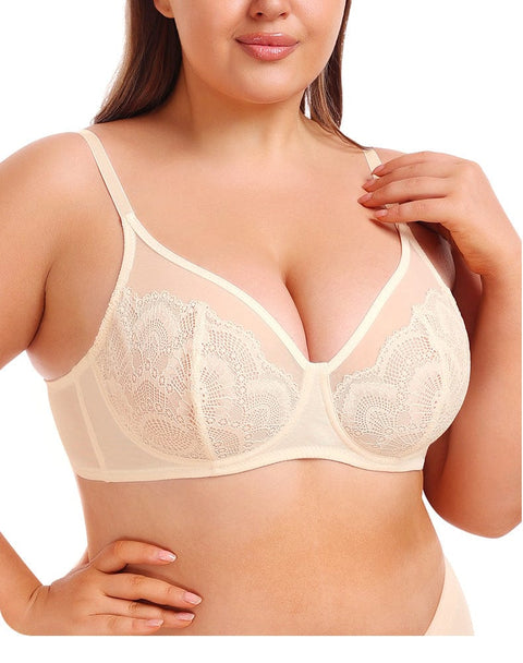 CurvyPower | UK Bras Women Plus Size Lace Bra with Built-In Skeleton Chest Support
