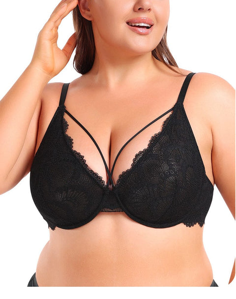 CurvyPower | UK Bras Women's Supportive Ultra-Thin Lace Bra with Underwire