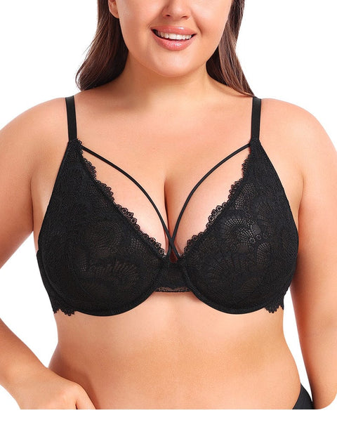 CurvyPower | UK Bras Women's Supportive Ultra-Thin Lace Bra with Underwire