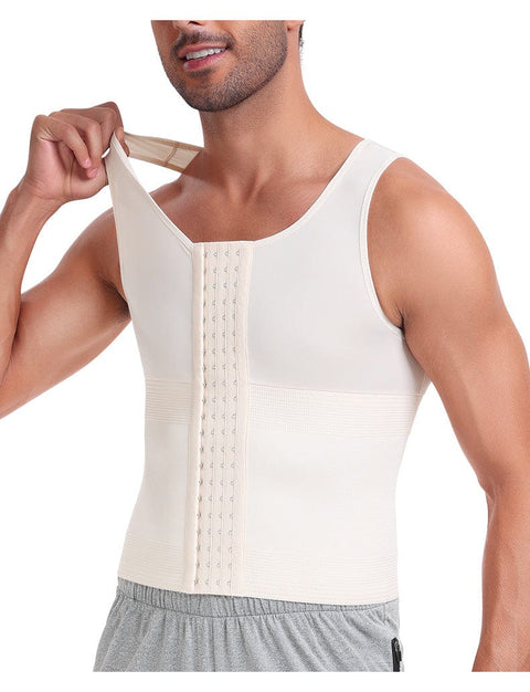 CurvyPower | UK Compression Shirt Beige / S Men Tummy Control Compression Shirt Tank Top with Hook and Eye Closure
