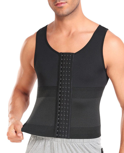 CurvyPower | UK Compression Shirt Black / S Men Tummy Control Compression Shirt Tank Top with Hook and Eye Closure