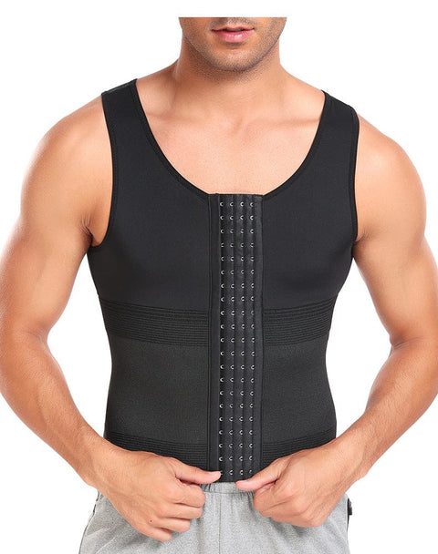 CurvyPower | UK Compression Shirt Men Tummy Control Compression Shirt Tank Top with Hook and Eye Closure