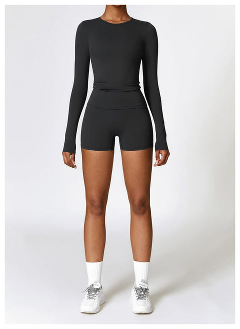 CurvyPower | UK Crop Top Advanced Black / S Women's Long-Sleeve Round Neck Yoga and Fitness Shaping Top