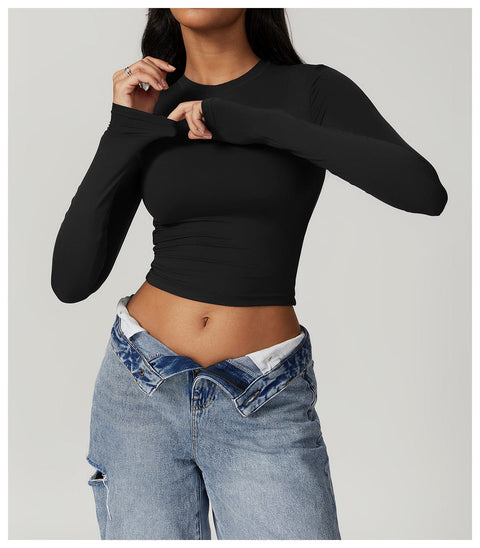 CurvyPower | UK Crop Top Advanced Black / S Women Seamless Long Sleeve Yoga Shaping Crop Top