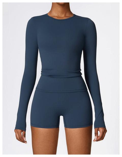 CurvyPower | UK Crop Top Badge Blue / S Women's Long-Sleeve Round Neck Yoga and Fitness Shaping Top