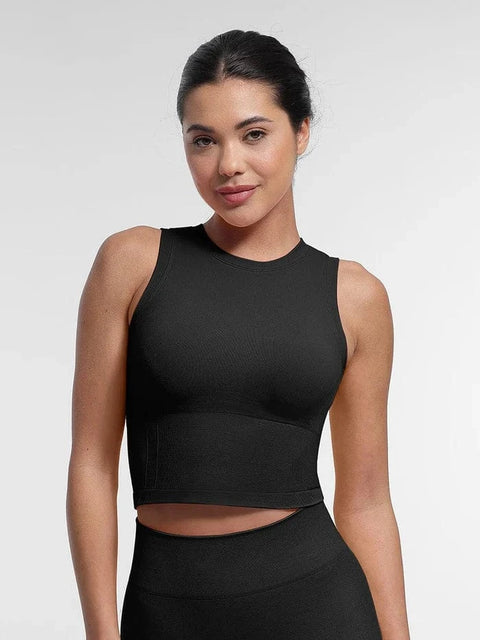 CurvyPower | UK Crop Top Black / S Seamless Supportive Sport Yoga Active Wear Crop Top with Built-In Bra & Adjustable Cups