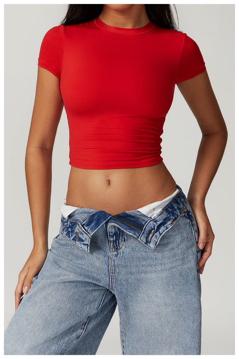 CurvyPower | UK Crop Top Bright Red / S Women's Quick Dry Workout Shaping Crop Top