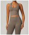 CurvyPower | UK Crop Top Brown / S Seamless Backless Halter Neck Fitness Shaping Crop Top
