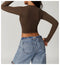 CurvyPower | UK Crop Top Brown / S Women Seamless Long Sleeve Yoga Shaping Crop Top