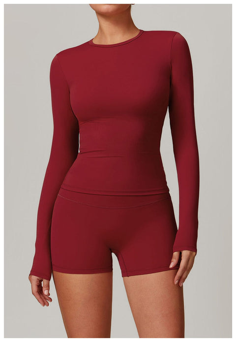 CurvyPower | UK Crop Top Cherry Red / S Women's Long-Sleeve Round Neck Yoga and Fitness Shaping Top