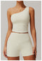 CurvyPower | UK Crop Top Cream Apricot / S One Shoulder Workout Shaping Crop Top with Removable Chest Pads