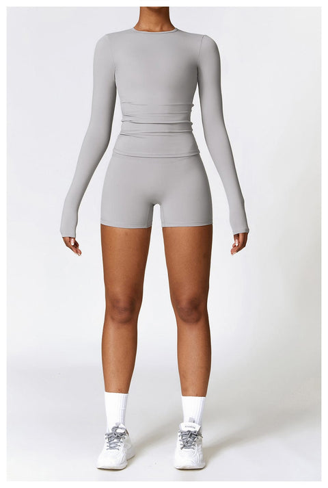 CurvyPower | UK Crop Top Frost Gray / S Women's Long-Sleeve Round Neck Yoga and Fitness Shaping Top