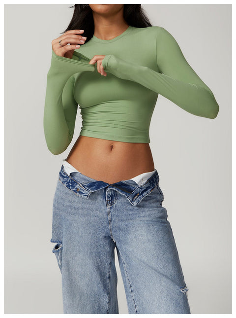 CurvyPower | UK Crop Top Grass Green / S Women Seamless Long Sleeve Yoga Shaping Crop Top