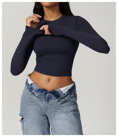 CurvyPower | UK Crop Top Iron Gray / S Women Seamless Long Sleeve Yoga Shaping Crop Top