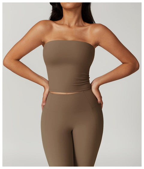 CurvyPower | UK Crop Top Mocha Brown / S Seamless Strapless Quick-Dry Shaping Tube Top for Women
