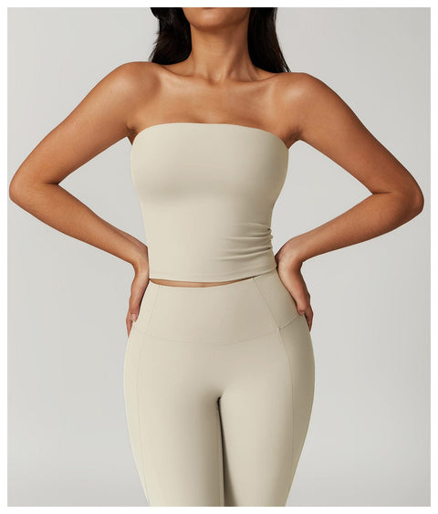 CurvyPower | UK Crop Top Oatmeal Apricot / S Seamless Strapless Quick-Dry Shaping Tube Top for Women
