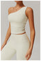 CurvyPower | UK Crop Top One Shoulder Workout Shaping Crop Top with Removable Chest Pads