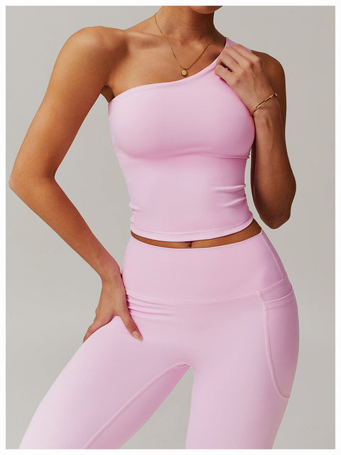 CurvyPower | UK Crop Top One Shoulder Workout Shaping Crop Top with Removable Chest Pads